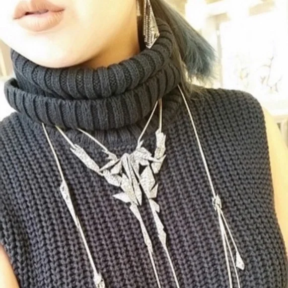 ALEXIS BITTAR Crystal Dark Edgy Shards Snake Chain Gold Gunmetal Lariat Necklace - Picture 9 of 15